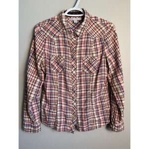 Old Navy Plaid Western Snap Button Down Shirt Multicolor Cowgirl Coastal Boho